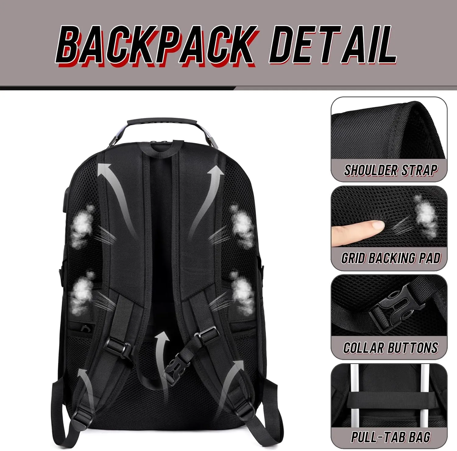 Z-MGKISS Travel Backpack, TSA Airline Approved, Travel Laptop Backpack with USB Charging Port, Extra Large 50L Backpack 17 inch Computer Perfect for Men, Grey