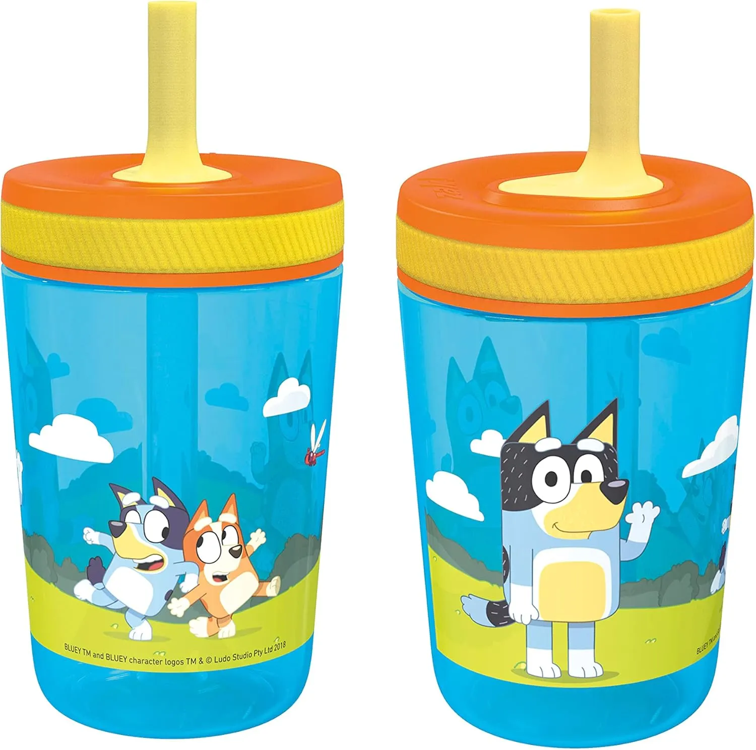 Zak Designs 15oz Bluey Kelso Tumbler Set, Leak-Proof Screw-On Lid with Straw Made of Durable Plastic and Silicone, Perfect Bundle for Kids, 2 Count (Pack of 1)