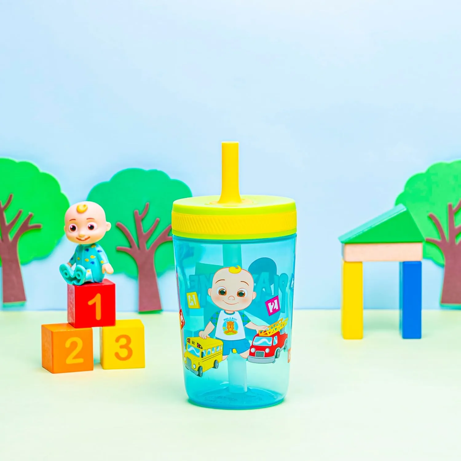 Zak Designs 15oz Cocomelon Kelso Tumbler Set, Leak-Proof Screw-On Lid with Straw Made of Durable Plastic and Silicone, Perfect Bundle for Kids, 1 Count (Pack of 1)