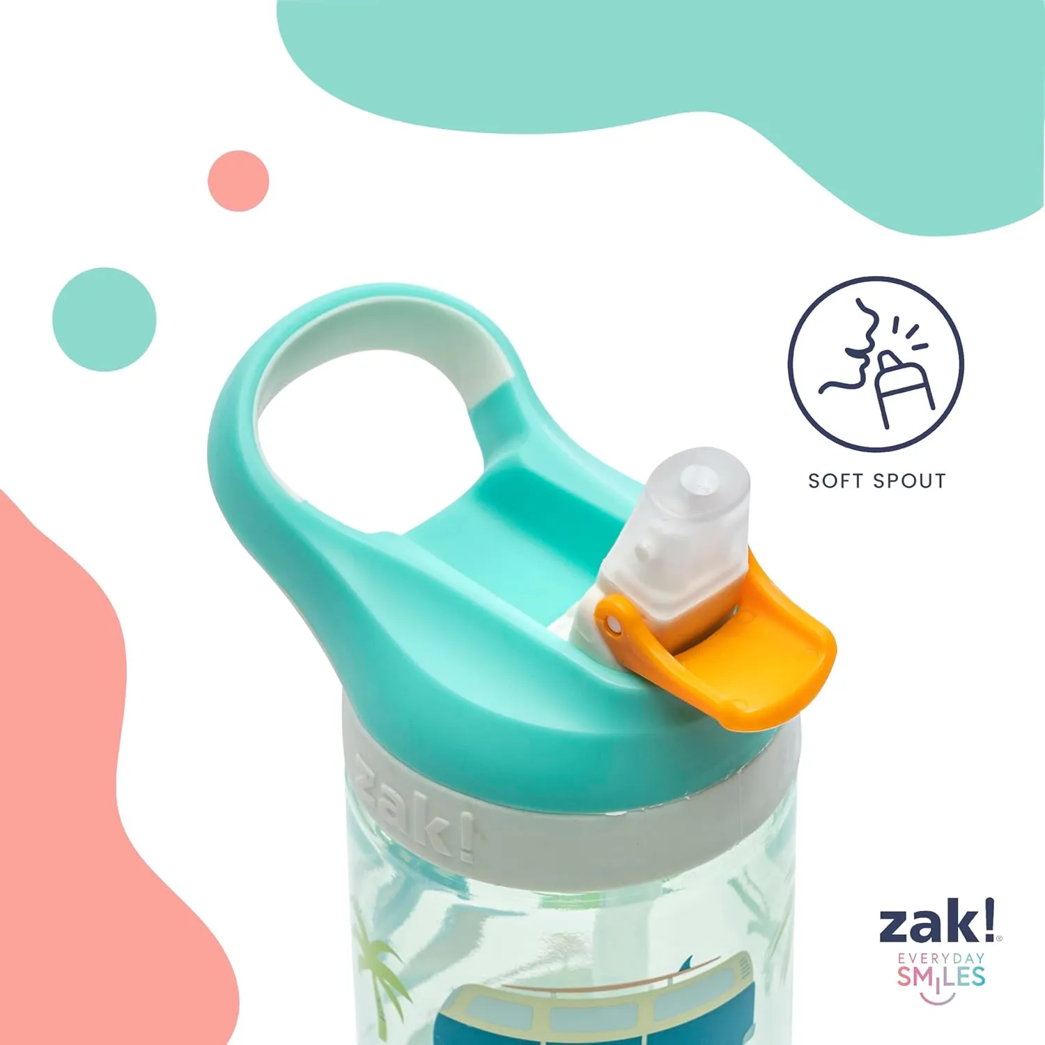 Zak Designs Atlantic Kids Water Bottle For School or Travel, 16oz Durable Plastic Water Bottle With Straw, Handle, and Leak-Proof, Pop-Up Spout Cover, 2-Pack (Fanciful Unicorn and Happy Fruit)