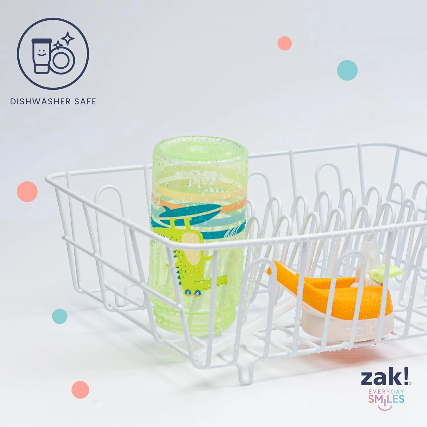 Zak Designs Atlantic Kids Water Bottle For School or Travel, 16oz Durable Plastic Water Bottle With Straw, Handle, and Leak-Proof, Pop-Up Spout Cover, 2-Pack (Fanciful Unicorn and Happy Fruit)