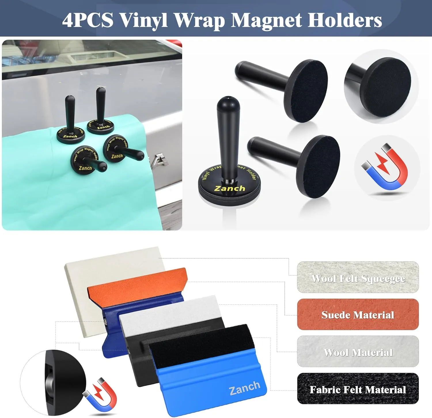 Zanch Vinyl Wrap Tool Kit,Complete Tools for Automotive Vinyl Wrap Film Installation - Deluxe 66pcs Includes Yellow Heat Gun