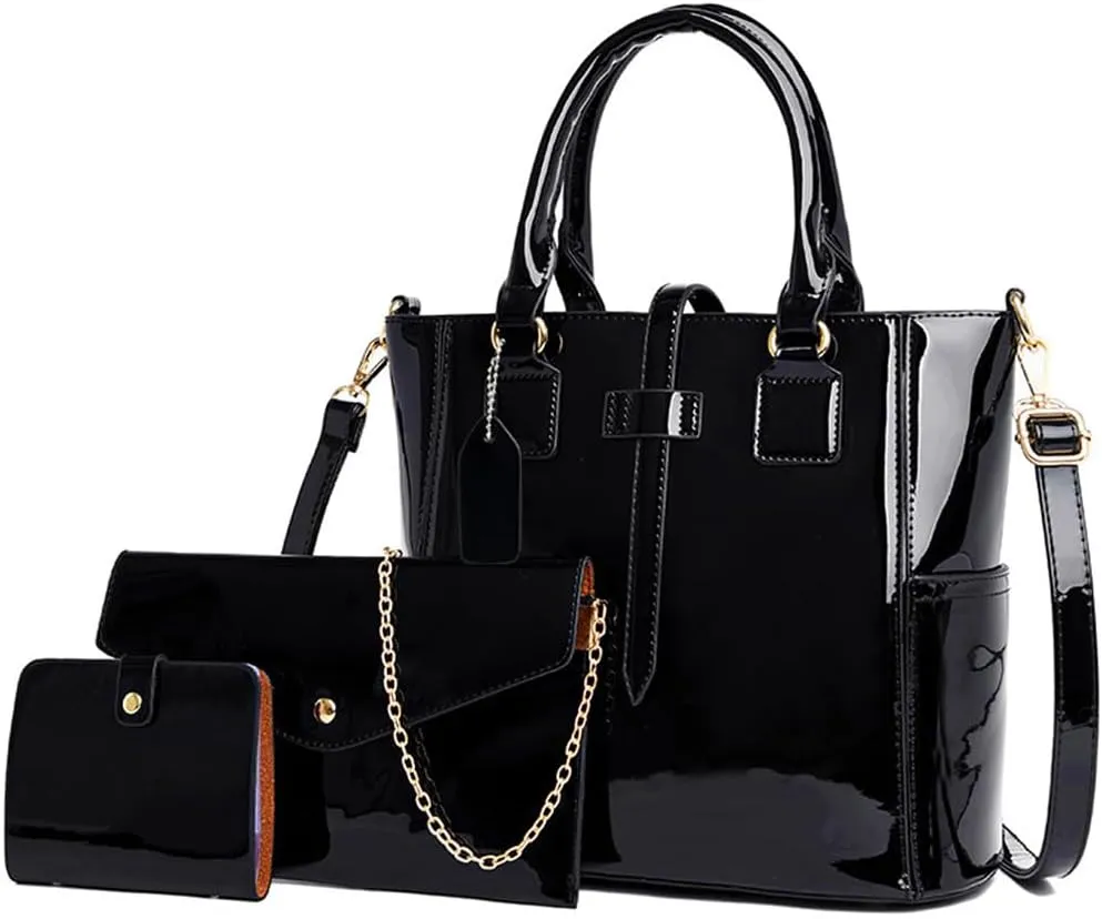 ZiMing Women Handbags and Purses Set Patent Leather Satchel Chain Shoulder Crossbody Bag Wallet Card Holder Purse 3 Pcs Set