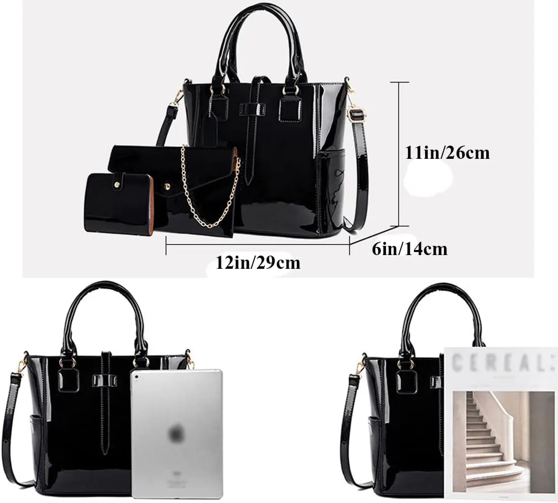 ZiMing Women Handbags and Purses Set Patent Leather Satchel Chain Shoulder Crossbody Bag Wallet Card Holder Purse 3 Pcs Set