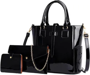 ZiMing Women Handbags and Purses Set Patent Leather Satchel Chain Shoulder Crossbody Bag Wallet Card Holder Purse 3 Pcs Set