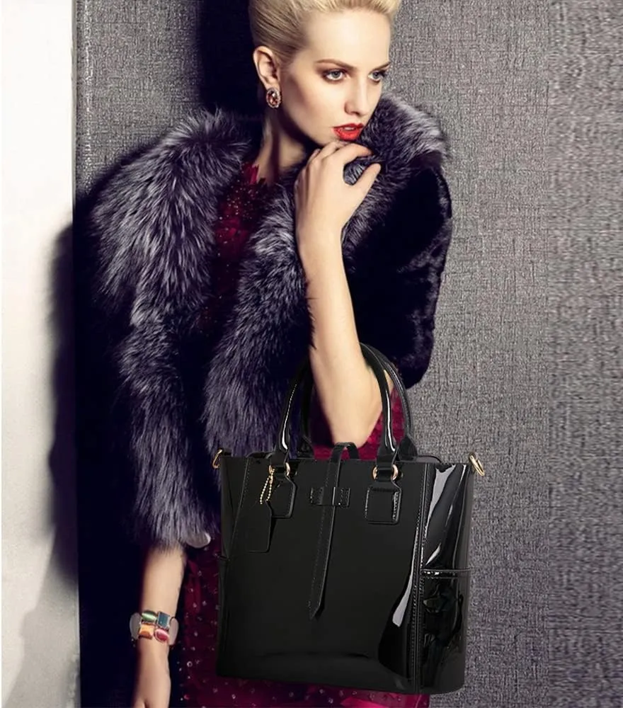 ZiMing Women Handbags and Purses Set Patent Leather Satchel Chain Shoulder Crossbody Bag Wallet Card Holder Purse 3 Pcs Set