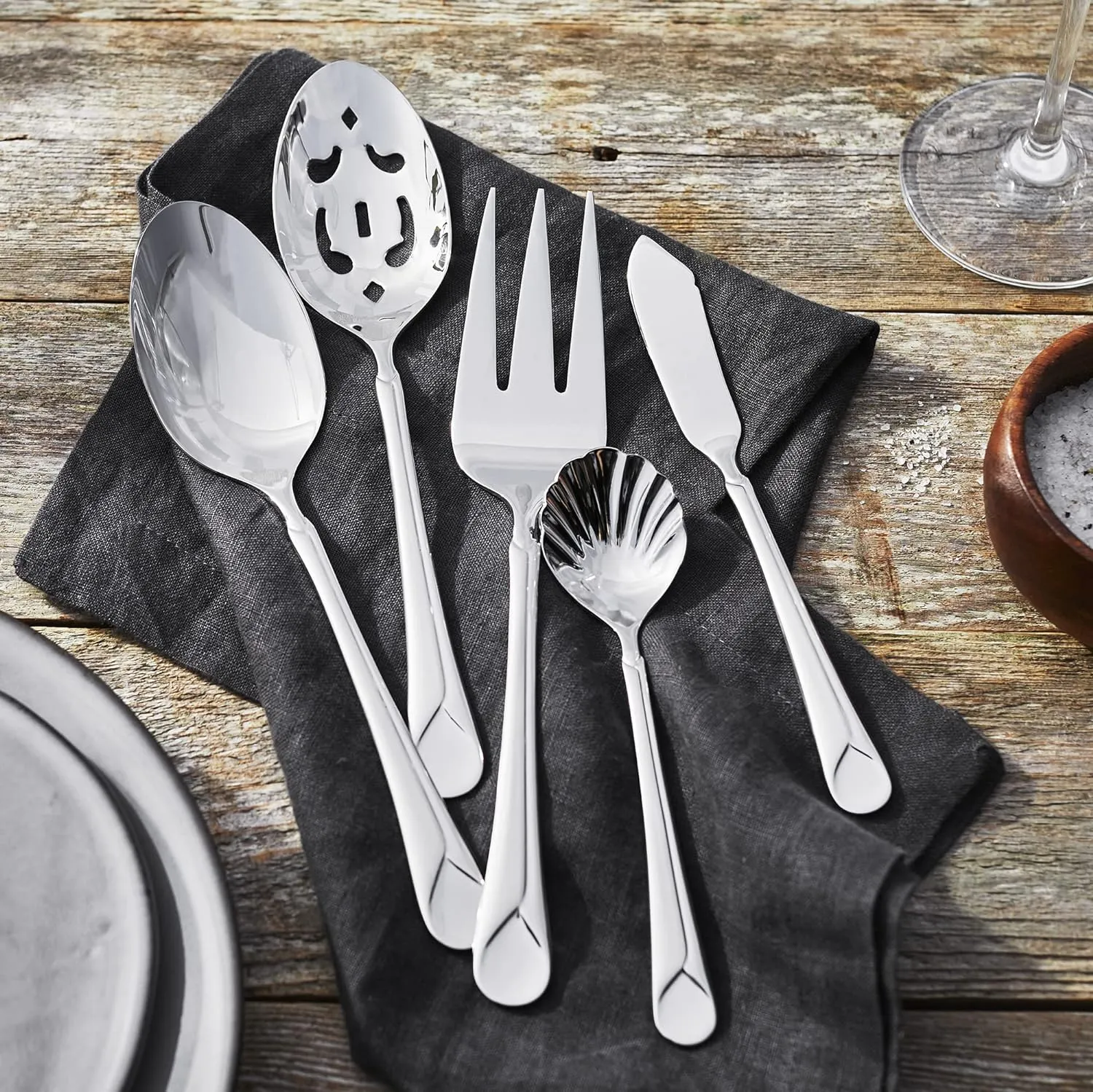 ZWILLING Provence 45-Piece Flatware Set, 18/10 Stainless Steel, Dual Mirror-Satin Finish, Service for 8, 5-piece placesetting plus 5 serving pieces